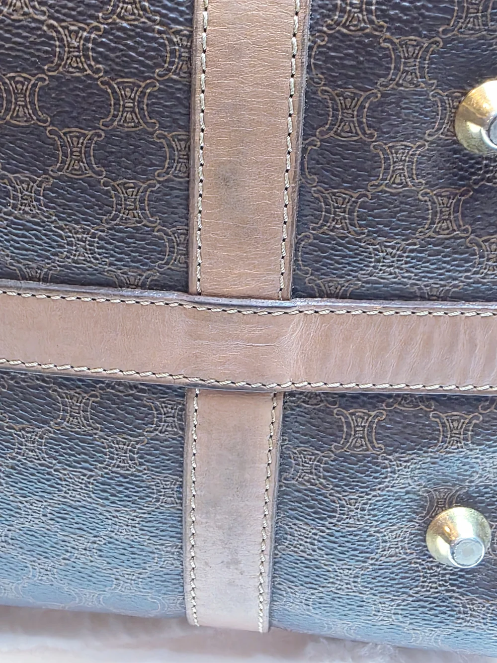 Celine Brown Macadam Canvas Satchel with Tan Leather Trim - Picture 5 of 15